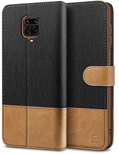 BEZ Cover per Xiaomi Redmi Note 9 Pro, Cover per Redmi Note 9s, Custodia per Portafoglio Redmi Note 9 Pro/Note 9S Protettiva in Tela e PU Pelle Portafoglio Flip Cover con Chiusura Magnetica, Nero