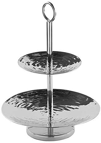 Fink TOBAGO 2er Etagere aus gehämmertem Edelstahl in der Farbe Silber, Durchmesser: 24cm, Höhe: 39cm, 155485