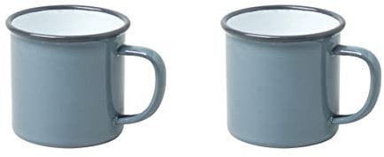 Enamel Coffee Tea Mugs Set of 2 Green Enamel Drinking Mugs Cups Camping Travel Home Office Kids Reusable Portable (Green)