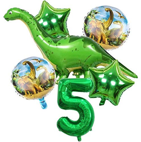 DIWULI Dino Geburtstag Deko 5 Jahre - Dino Luftballons Zahl