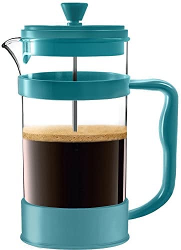 KICHLY 1000ml Cafetiere 8 Cup French Press Coffee Maker, Coffee Press and Tea Maker with Triple Filters, Heat Resistant Borosilicate Glass Caffettiere with Steel Plunger (1.0Ltr, Aqua, 1 Piece)