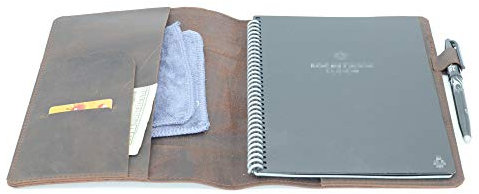 JJNUSA Kompatibel mit Rocketbook Cover Smart Business handgefertigtes Notizbuch aus echtem Leder für Everlast Fusion Wave Moleskin A5 mit Stiftschlaufe und Kartenhalter, Executive 22,4 x 15,2 cm
