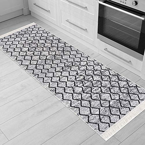 Fashion4Home Teppich Läufer - Tepiche für Wohnzimmer, Schlafzimmer, Küche, Kinderzimmer, Badezimmer - Boho Kelim - Läufer Flur, Schwarz-Melange, Größe: 60x90 cm