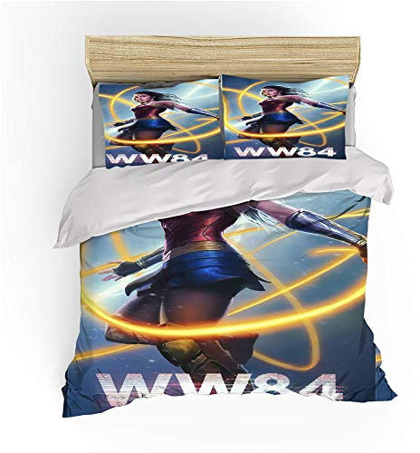 NICHIYO Wonder Woman 1984 Bettwäsche-Set – Bettbezug und Kissenbezug, Mikrofaser, 3D-Digitaldruck, dreiteiliges Bettwäsche-Set (Bettbezug + Kissenbezüge) (3, Einzelbett 135 x 200 cm + 50 x 75 cm)