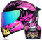 Herren und Damen Integralhelm Motorrad DOT Approved Motorrad Moped Street Bike Racing Sturzhelm, Herren und Damen mit grafischer Anti-Fog Doppel-Sonnenblende,Pink clown c,M 57~58cm