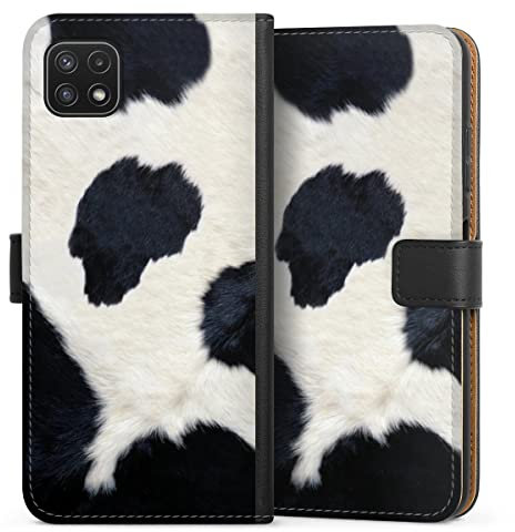 DeinDesign Klapphülle kompatibel mit Samsung Galaxy A22 5G Handyhülle aus Kunst Leder schwarz Flip Case Animal-Look Animalprint Kuhfell