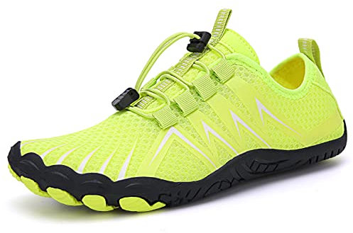 Teechodina Unisex Traillaufschuhe Herren Damen Wanderschuhe Barfußschuhe Laufschuhe Knit Sneaker Fitnessschuhe Fivefinger Zehenschuhe, Gelb-A, 42