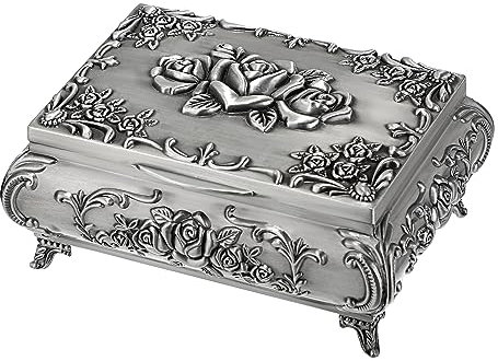 TOLIDA Vintage Musikbox Musik-Schmuckkästchen aus Metall Rechteckig Antikes Luxus-Schmuckkästen Schmuckkoffer Aufbewahrungsbox für Ohrringe Halsketten Ring als Geschenk für Damen Mädchen