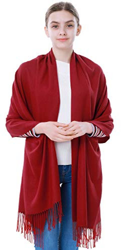 vimate Pashmina Festival für Weihnachten, Weinrot Burgund Kaschmir Pashmina Schals und Tücher (DE-Burgund)