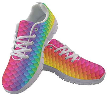 SCRAWLGOD Schuhe für Damen, Laufschuhe, bequeme Wanderschuhe, Sport, Tennisschuhe, Regenbogenfarbene Meerjungfrau-Waage., 46 EU