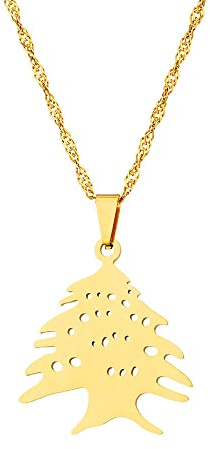 Collier pendentif emblème de cèdre - Collier drapeau du Liban Emblème national Collier carte de cèdre brillant 316L Chaîne Accessoires patriotiques Hip Hop Bijoux Hommes Femmes Couples Cadeaux
