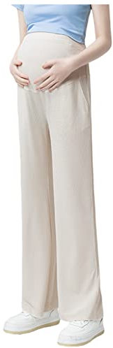Pantalon de grossesse à jambes larges souples – Taille élastique réglable – Confort maximum pour grossesse, idéal pour le printemps, l'été, beige, L