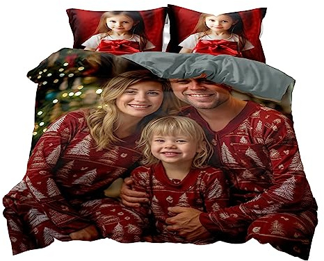 Jaucin Personalisierte Bettwäsche Sets: Gestalten Sie Ihre Bettwäsche und Kissenbezüge, 240x220 mit eigenem Foto | Personalisierte Weihnachts Geschenke (240x220cm, 1Foto)