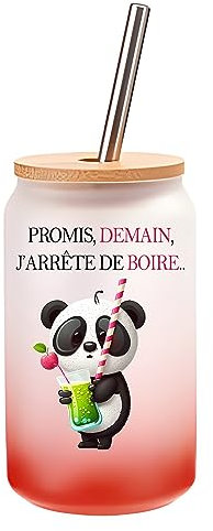 Verre Cocktail Panda arrête de boire | Idée Cadeau Verre à Eau avec Paille