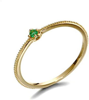 Lieson Damen Ringe für Verlobung, 14K 585 Gold Ring Damen Vintage Solitär 4 Krallen Rund Smaragd Hochzeit Ring Gelbgold Große 65 (20.7)