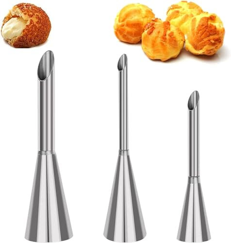 Lot de 3 Douille Patisserie Professionnelle, Douilles Professionnelles en Acier Inoxydable à Garnir, Douille à garnir Inox pour Divers Desserts Pour remplir des biscuits et des gâteaux(SIZE:5/6/8mm)