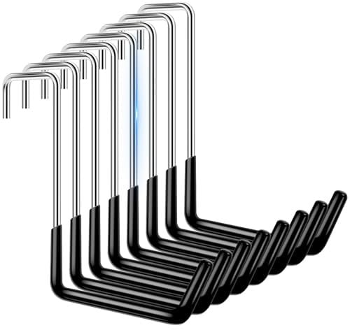 8pcs Rafter Hooks Large 7.5inch S Garage Hooks Heavy Duty S Shaped Ladder Holder Anti Slip Bicycle Hanger Brackets for Garage Tool Chair Hose Storage(Black)