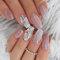 24PCS Long Coffin Acrylic Press On Nails for Women, Pink Ombre Glitter Fake Nails with Silver Butterfly Design, Reusable Full Cover Glue-On Nails, Soft & Natural Look for DIY Professional Manicure