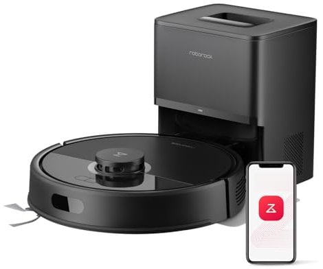 roborock Q7 L5+ Robot Aspirapolvere con Stazione Svuotamento Automatico, 8.000 Pa, Quantità d'acqua Regolabile per il Lavaggio, Doppio Anti-groviglio, Auto Boost sui Tappeti, Nero