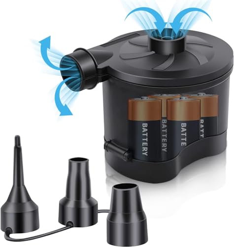 Air Pumps for Inflatables, Electric Air Pump, Battery Powered Pump for Camping Fast Inflator and Deflate, 3 Sizes Nozzle for Mattress/Pool/Outdoor Pool/Inflatable Boat(4D Battery Not Included)