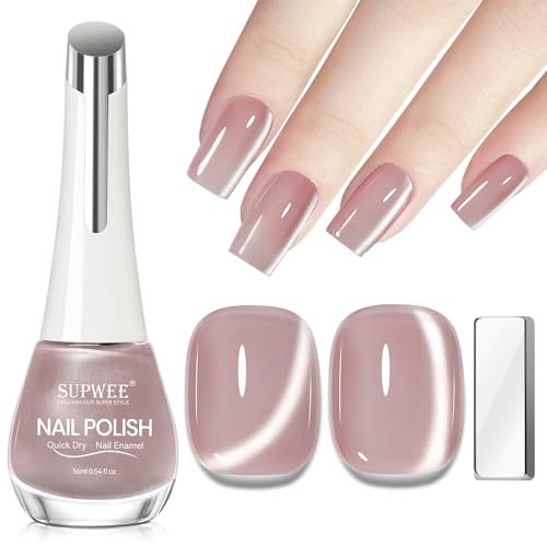 SUPWEE Cat Eye Nagellack, 16ML Glas Schnelltrocknend Magnetisch Nagellack Ohne UV Lampe Holografisch Katzenauge Oil Based Nail Polish mit Magnet DIY Salon 025