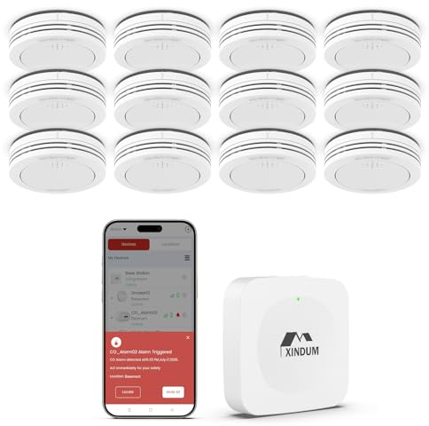 XINDUM Rauchmelder WLAN mit Magnethalterung 12er Set | TÜV-Rheinland zertifiziert nach EN 14604 mit austauschbarer Batterie kein LED-Blinken kompatibel mit APP
