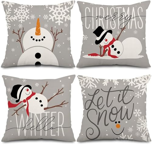 HUKUMA Weihnachtskissen Kissenbezug 4er Set,Weihnachtsdeko Innen Kissenbezug 45x45 cm, Weihnachts Kissen Winter, Kissenbezüge Weihnachten, Christmas Zierkissenbezug Cushion Cover Couch Deko