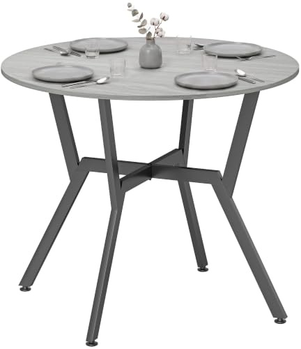 HOMCOM Dining Table, Round Kitchen Table with Black Legs, Grey | Anti-slip Foot Pads for Living Room, Dining Room, 90 x 76 cm