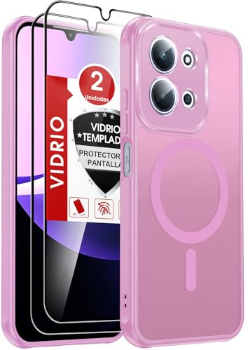 LeYi Magnetisch Hülle für Redmi 15C / 15 C 4G / 5G / Xiaomi Poco C85 4G Handyhülle für Magsafe mit 2 Panzerglas Schutzfolie Kameraschutz Schutzhülle, Matt Transluzent Case Cover- Rosa