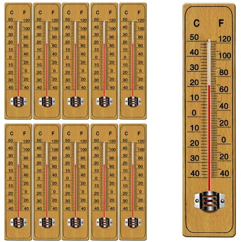 DEUBA® 10x Garten Thermometer mit Celsius Fahrenheit Skala Haushalt Analog Außenthermometer Aufhängung Wetterstation Holz