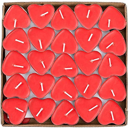 Gearmax 50pcs Teelicht Set Romantische Herz Kerzen Rauchfrei Teelicht für Geburtstag, Vorschlag,Hochzeit,Party(Rot)