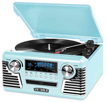 Victrola 50er Jahre Retro Bluetooth Record Player & Multimedia Center mit integrierten Lautsprechern, 3-Gang-Plattenspieler, CD-Player, AM/FM-Radio, Vinyl zu MP3-Aufnahme, kabelloses Musik-Streaming,