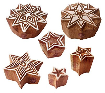 Royal Kraft Stoff Holz Stempel Orientalisch Star Runden Muster Druck Blöcke (Set von 6)