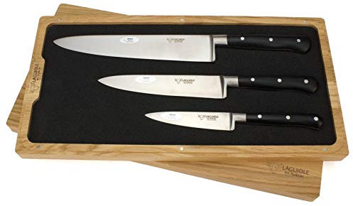 Laguiole en Aubrac Kochmesser Küchenmesser Set 3-teilig - Griff Ebenholz - Geschmiedete Qualität