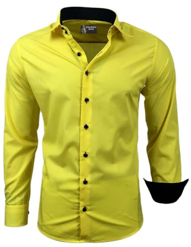 Subliminal Mode Camicia a Maniche Lunghe da Uomo | vestibilità Classica | Comoda e Facile da Lavare | Ideale per L'Ufficio e Le Uscite Informali 444-5 | Giallo 5XL