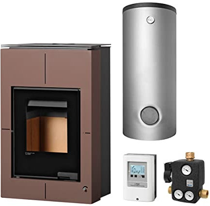 Aquaflam KS2753 Vario Saporo 11 kW Basic Wasserführender Kaminofen Brown Komplett-Set Kombispeicher THKE/F 600