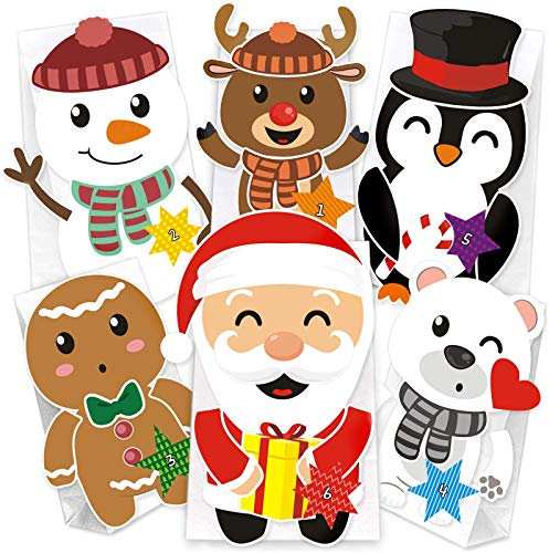 Vorgestanzter Adventskalender zum Befüllen für Kinder WEIHNACHTSFREUNDE - DIY Bastel-Set inkl. 24 Kraftpapiertüten und Zahlenaufkleber