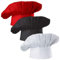 Hyzrz - Juego de 3 gorros de chef para adultos, elásticos, ajustables, color blanco, negro, rojo