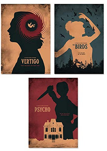 Fan Art Poster Kompatibel Mit Alfred Hitchcock Poster (Vertigo, The Birds, Psycho), 3 Poster