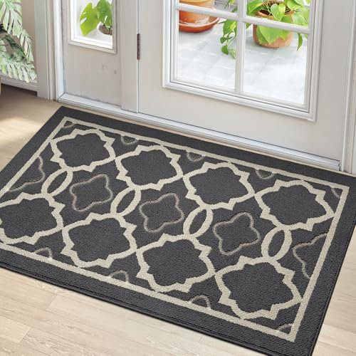 DEXI Door Mat 50 x 80 cm, Doormat Indoor Dirt Trapper Non-slip, Machine Washable Entrance Rug, Super Absorbent Inside Floor Doormats, Charcoal