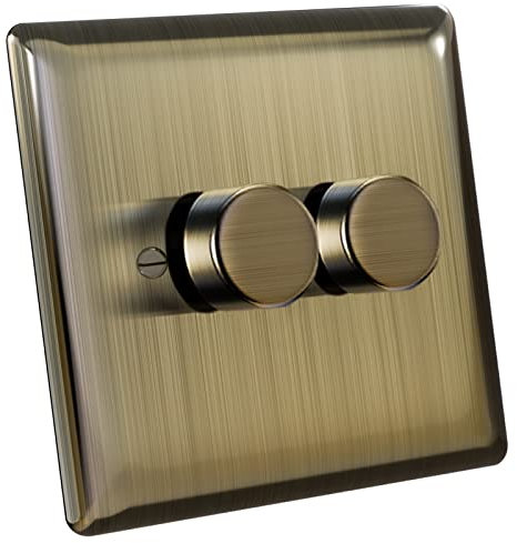 Zigtiger Dimmer Switch, Dimmer Light Switches, Led Dimmer Switch LED/Incandescent Bulbs/Halogen Lamps 3-100W 2-Way(2 Gang/Antique Brass)