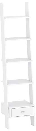 Libreria a scala con cassetto, scaffale a 5 ripiani, multifunzione, ideale per il soggiorno, da 45 x 188 x 37,5 cm, di colore bianco