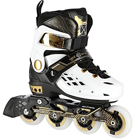 Nils Extreme Inliner für Kinder und Erwachsene - Inline Skates Mädchen und Jungen - ABEC7 Kugellager - Inliner Damen und Herren - Rollerskates Größenverstellbar 34-37 - Weiß - NA20004