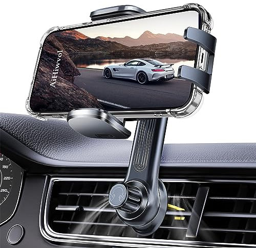 AiHiwvol Support de téléphone universel pour voiture avec crochet en acier plus long, support de téléphone pour grille d'aération avec bras d'extension, pince mains libres épaisse compatible avec tous