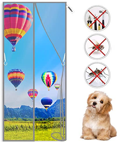 Fliegengitter Tür 105 x 235 cm Magnet Magnetvorhang Magnetischer Klettband Klebemontage Terrassentür Grau