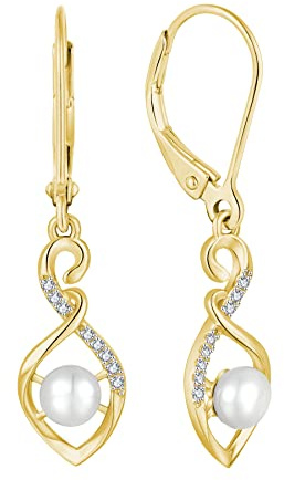 JO WISDOM Ohrringe Hängende Unendlichkeit Silber 925,Ohrhänger Perlenohrringe Damen mit 3A Zirkonia mit 5mm Süßwasserperle,Schmuck für Frauen