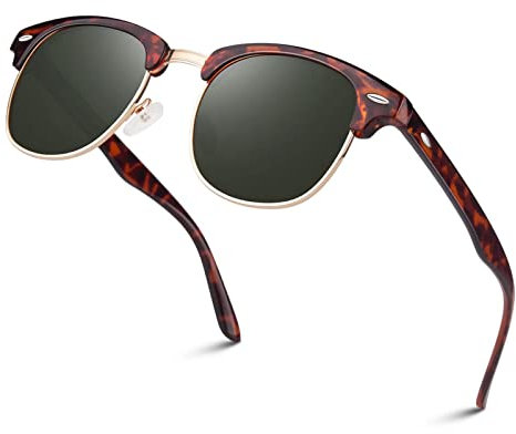 LINVO Polarisierte semi-randlose Sonnenbrille Herren Damen, klassische dunkle Retrobrille mit halbem Rahmen und UV Schutz