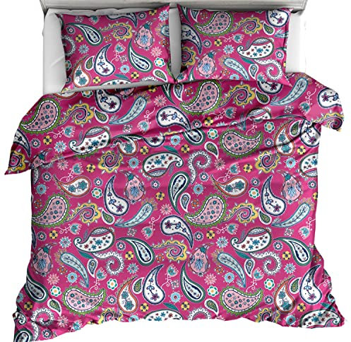 Living Dreams Satin-Bettwäsche 'Flower Paisley', Magenta, Größe:155x220 cm + 80x80 cm