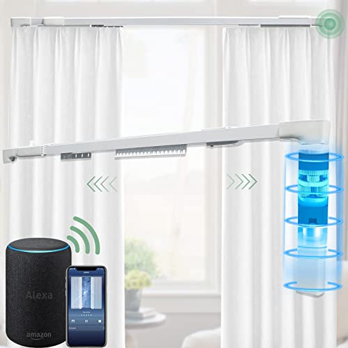 Yoolax Wifi Motorisierte Vorhangschiene mit Fernbedienung Elektrische Gardinestange Alexa Google Home IFTTT Kompatibel für Fenster Vorhänge,Flexible von 223 bis 400CM Einstellbar