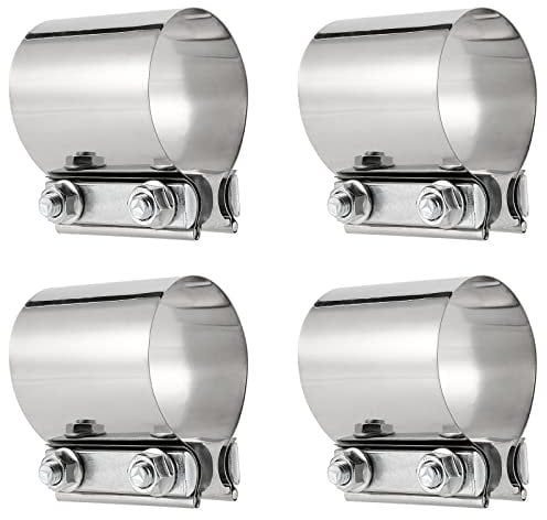 JOIKIT 4 PCS 2.25 Inch Exhaust Clamp, Butt Joint Exhaust Band Clamp Sleeve, Stainless Steel Exhaust Coupler for 2.25-Inch OD Exhaust Pipes, Mufflers